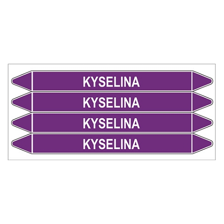 Značení potrubí, kyselina,4 ks, 250 × 26 mm